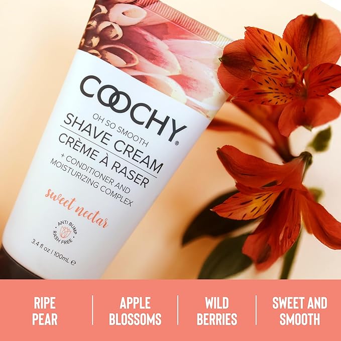 Coochy Shave Cream - Moisturizing Shave Lotion - Gentle Intimate Shaving Cream - For Bikini Area, Underarms, Legs & More - Rash-Free, Hydrating Formula - Sweet Nectar, 7.2 oz