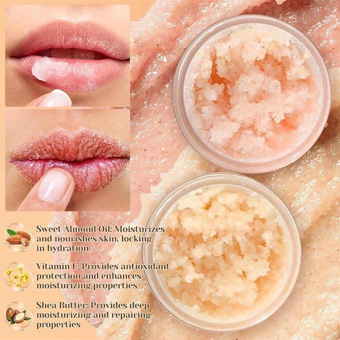 Sugar Lip Scrub Making Kit- 35Pcs Make Your Own Sugar Lip Scrub with Shea Butter, Almond Oil, Essential Oils, Moisturizing and Exfoliating Dry Lip, DIY Organic Lip Care Gifts For Women & Men
