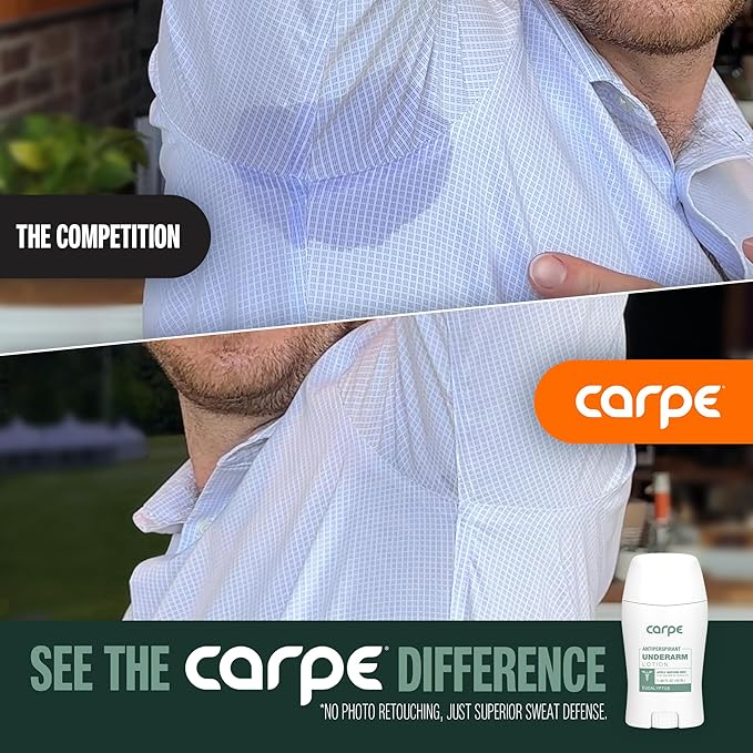 Carpe Underarm Antiperspirant and Deodorant, Clinical strength antiperspirant with all-natural eucalyptus scent, Combat excessive sweating and stay fresh. Great for hyperhidrosis (Pack of 3)
