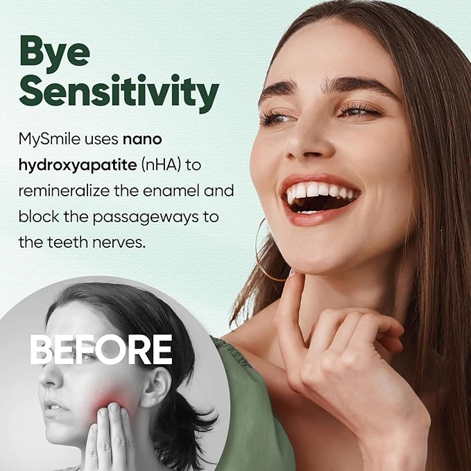 MySmile Fluoride Free Toothpaste, Nano Hydroxyapatite for Sensitive Teeth, Strengthens Enamel, Supports Remineralization & Bright Teeth, Freshens Breath for Adults, SLS Free, Natural Misty Mint, 4.2oz