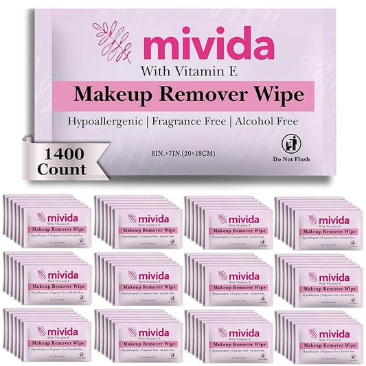 1400-Count Bulk Individually Wrapped Makeup Remover Wipes | Hypoallergenic, Fragrance-Free, Alcohol-Free with Vitamin E | Travel Essentials, Makeup Remover Wipes for Hotels, Airbnb