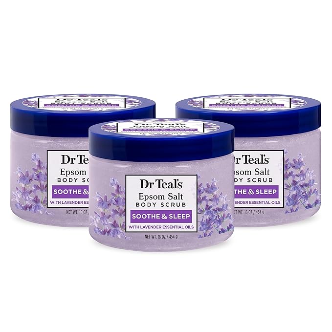 Dr Teal's Pure Epsom Salt Body Scrub, Soothe & Sleep with Lavender Essential Oils, 16 oz (Pack of 3)