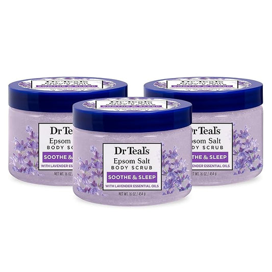 Dr Teal's Pure Epsom Salt Body Scrub, Soothe & Sleep with Lavender Essential Oils, 16 oz (Pack of 3)