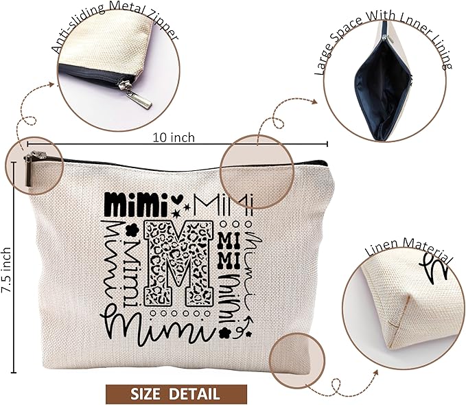 Mimi Makeup Cosmetic Bag - Mothers Day Gift for Grandma, Best Mimi Ever, Small Makeup Bag for Purse, Grandchildren Gift
