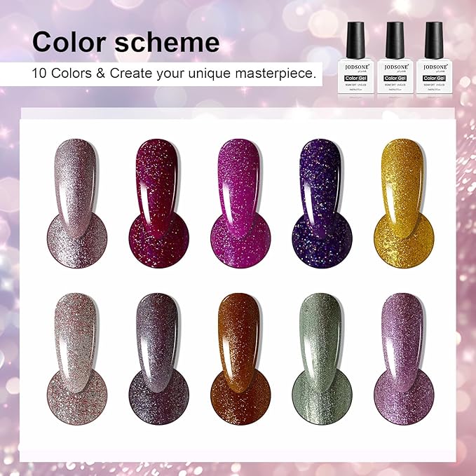 JODSONE 12 Bottles Gel Nail Polish Set with Base Coat and Top Coat Great Holiday Gift for Ladies and Girls