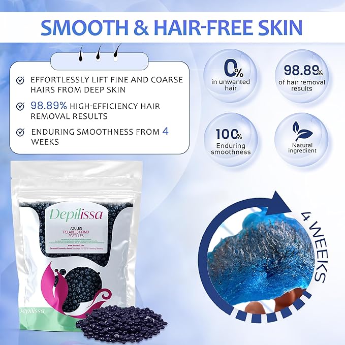 Blue Hard Wax Beads 14.1 oz – Stripless Brazilian Wax Beads for Sensitive Skin – Gentle Chamomile Formula for Face, Underarms, Bikini & Full Body Hair Removal – Made in Italy