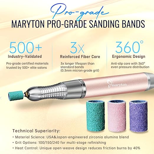 Maryton 300 Pcs Sanding Bands for Nail Drill, Coarse/Medium/Fine Nail Sanding Band Bulk for Professional Salons Manicures and Pedicures
