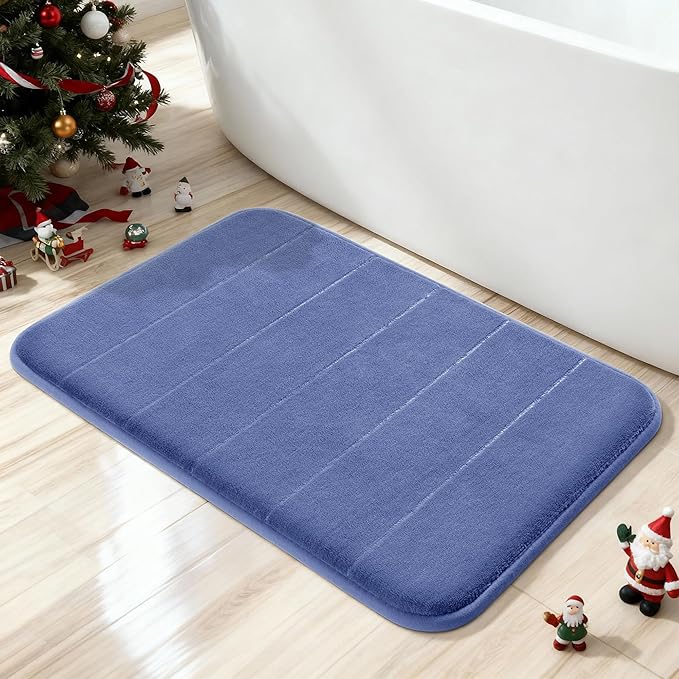 Yimobra Memory Foam Bath Mat, Super Soft Absorbent Bathroom Rug Non Slip, Quick Dry, Machine Washable Floor Carpet for Tub Shower, Home Decor Accessories, 24x17, Navy Blue