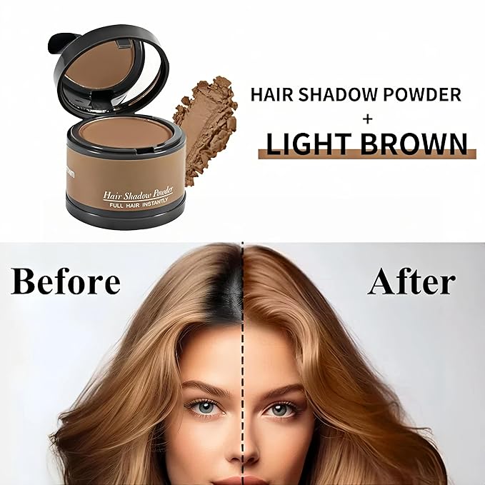 Hairline Powder (Light Brown) Hair Root Dye, Instantly Color Shadow for Thin and Gray Hair Roots - 4g