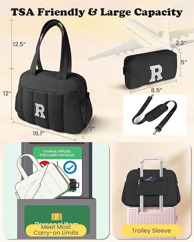 Teenager Girl Gift Ideas-Women Duffle Bag with Initial, Personal Item Travel Bags，Gifts for Niece-Gym Bag with Wet Pocket，Lightweight Travel Bags Personalized Tote with Makeup Pouch