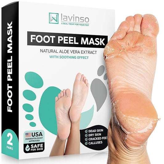 Lavinso Foot Peel Mask for Dry Cracked Feet – 2 Pack Peeling Mask Removes Dead Skin and Calluses - Exfoliating for Soft Baby Feet, Original Scent