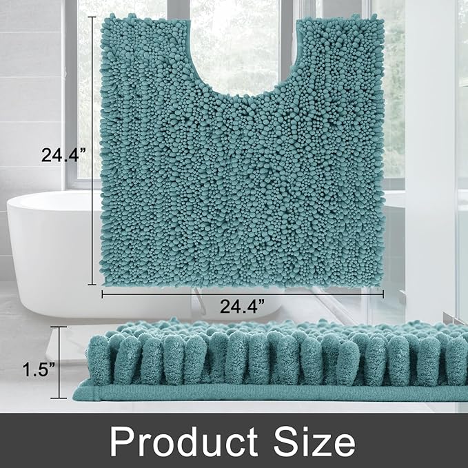 Yimobra Toilet Rug U Shaped Washable 24x20 Inch - Ultra Soft Absorbent Chenille Bath Rugs for Toilet, Quick Dry & Machine Washable, Non Slip Contour Bathroom Mat, Teal Blue