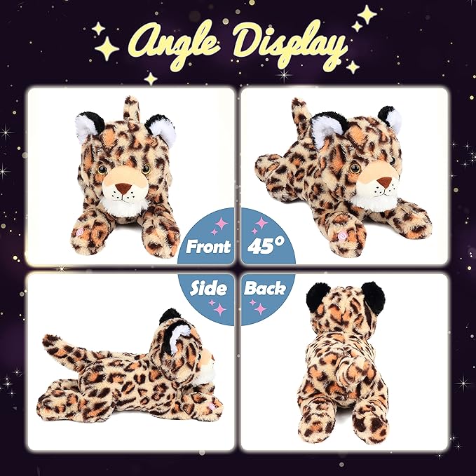 Hopearl LED Plush Leopard Lighting Up Stuffed Cheetah Jungle Animal Floppy Puppy Night Lights Glow in The Dark Birthday Festival for Kids Toddler Boys, 14''