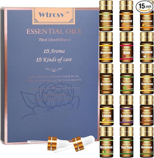 Essential Oils Set - Top 15 Scents for Diffuser, Humidifier, Home Care, Aromatherapy, Massage, Candle & Soap Making - Nice Gift for Family & Friends
