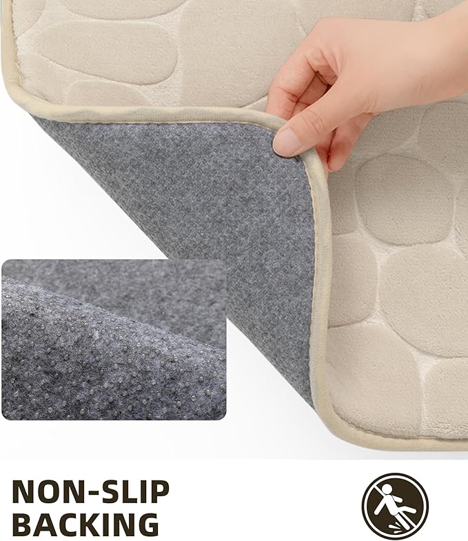 YIHOUSE Memory Foam Runner Rug, Cobblestone Bathroom Runner Rugs Super Water Absorbent Bath Mats for Bathroom Machine Washable Bath Rugs for Hallway Bedroom Laundry Room(20 x 47,Khaki)