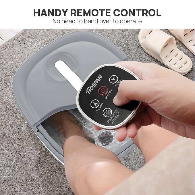 HOSPAN Collapsible Foot Spa Electric Rotary Massage, Foot Bath with Heat, Bubble, Remote, and 24 Motorized Shiatsu Massage Balls. Pedicure Foot Spa for Feet Stress Relief - FS02A