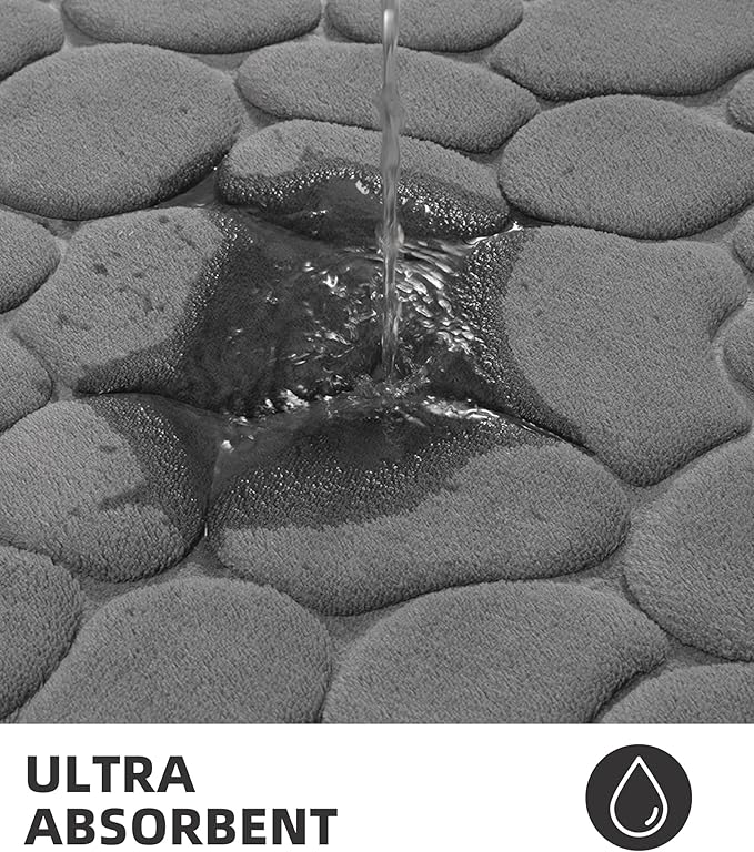 YIHOUSE Bathroom Mat Rug, Memory Foam Bath Mat, Non-Slip Bathroom Floor Mats, Cobblestone Bath Mats Absorbent Bath Rugs Washable Quick Dry (17x24,Dark Gray)