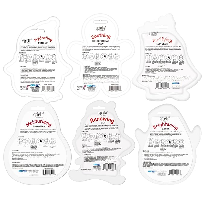 Epielle Holiday Character Face Mask 12 Pack, Fun & Effective Korean Skin Care, Spa Party Favors, Stocking Stuffers, Birthday Gifts for Women, Thanksgiving Essentials
