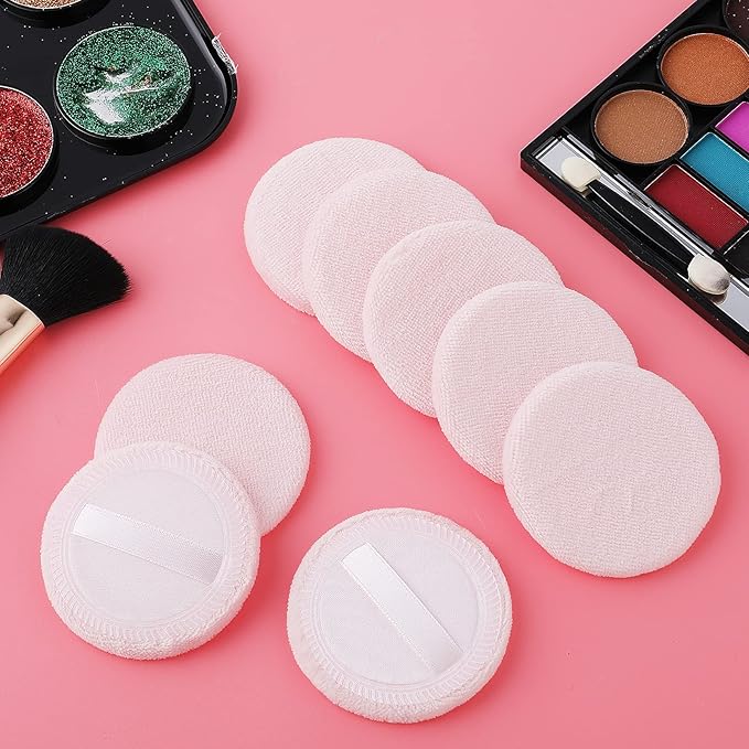 12PCS Makeup Powder Puffs Pink Cotton Powder Puffs Round Powder Puff for Makeup Face Powder Velour Puffs for Loose Powder Washable (pink)