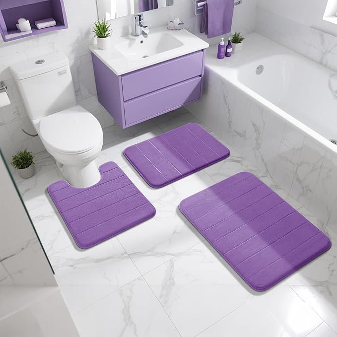 Yimobra Memory Foam Bath Mat, Super Soft Absorbent Bathroom Rug Non Slip, Quick Dry, Machine Washable Floor Carpet for Tub Shower, Home Decor Accessories, 24x17, Lavender
