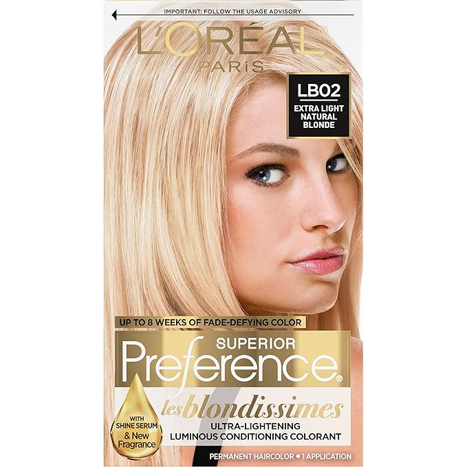 L’Oreal Paris Superior Preference Fade-Defying + Shine Permanent Hair Color, LB02 Extra Light Natural Blonde, Pack of 1, Hair Dye