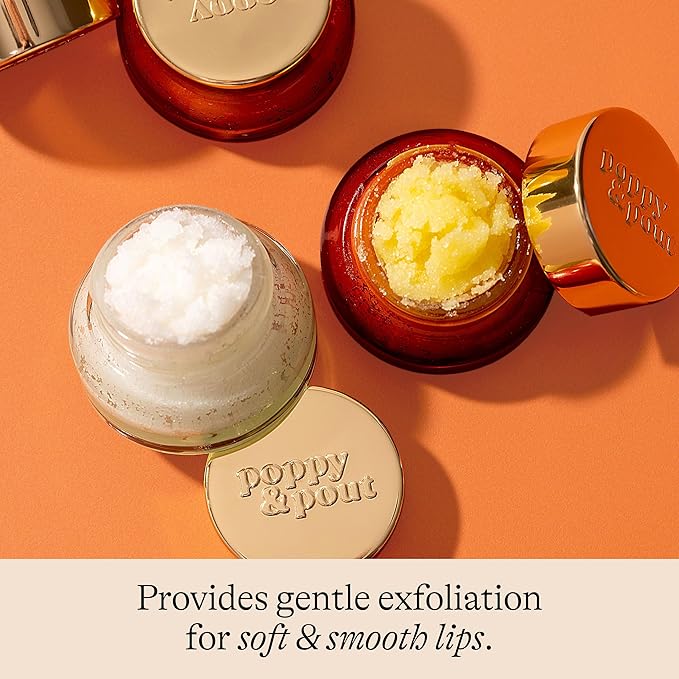 Poppy & Pout Natural Lip Scrub, Moisturizing Sugar Scrub for Dry Lips, Lip Scrubber Exfoliator with Essential Oils Smooths and Hydrates Lips, In Recyclable Glass Jars, Cruelty Free - Marshmallow Creme