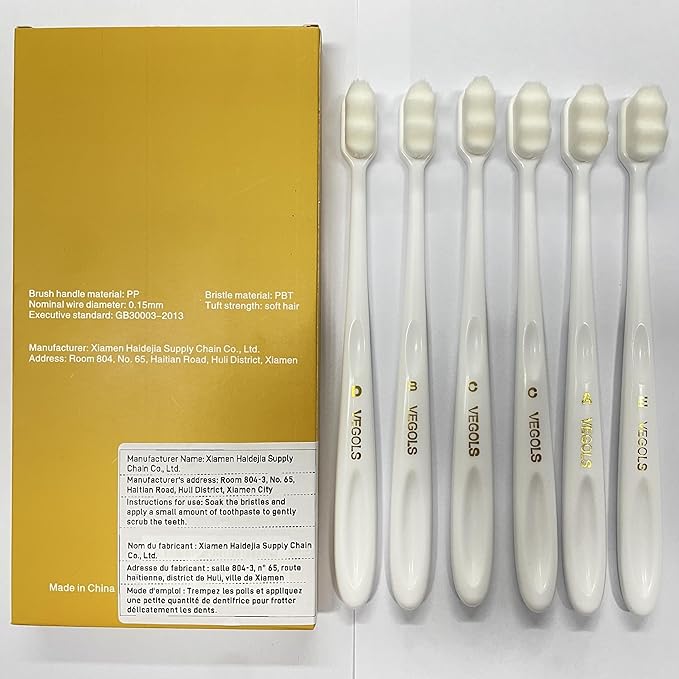 Adult Extra Soft Toothbrush with 20000 Soft Bristles, (Pack of 6) Micro Nano Manual Toothbrushes for Protect Sensitive Gums - White