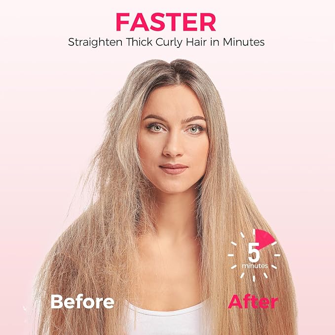 Cordless Hair Straightener Brush, Portable Straightening Brush for Travel, Mini Ionic Hot Comb with 9 Temperature Settings, Rechargeable Heated Straightening Comb, Dual Power, Gifts for Women Her