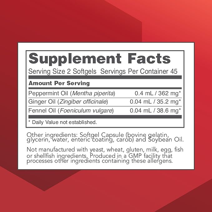 Protocol Peppermint G.I. - for Digestive Health Support* - with Peppermint, Ginger Oil & Fennel Oil - Enteric-Coated - Dairy Free & Halal - 90 Softgels (Pack of 2)