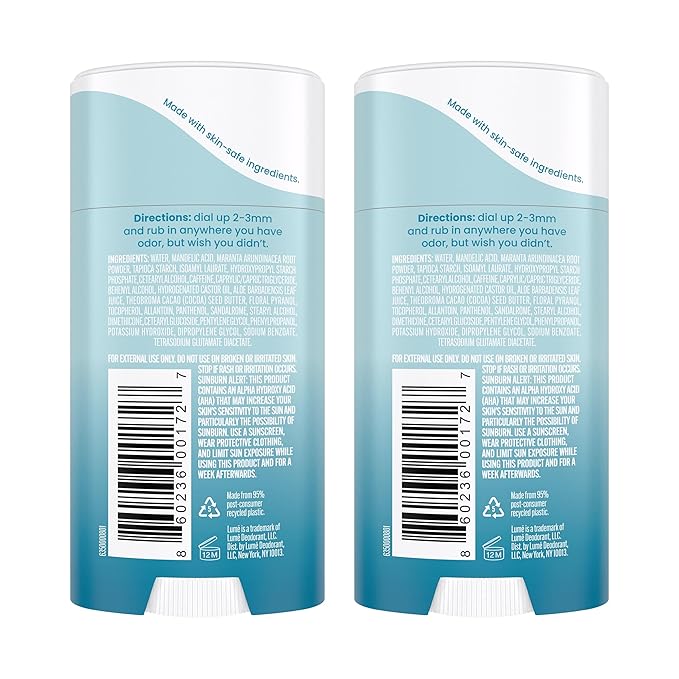 Lume Whole Body Deodorant - Invisible Cream Stick - 72 Hour Odor Control - Aluminum Free, Baking Soda Free, Skin Safe - 2.2 Ounce (Pack of 2) (Unscented)