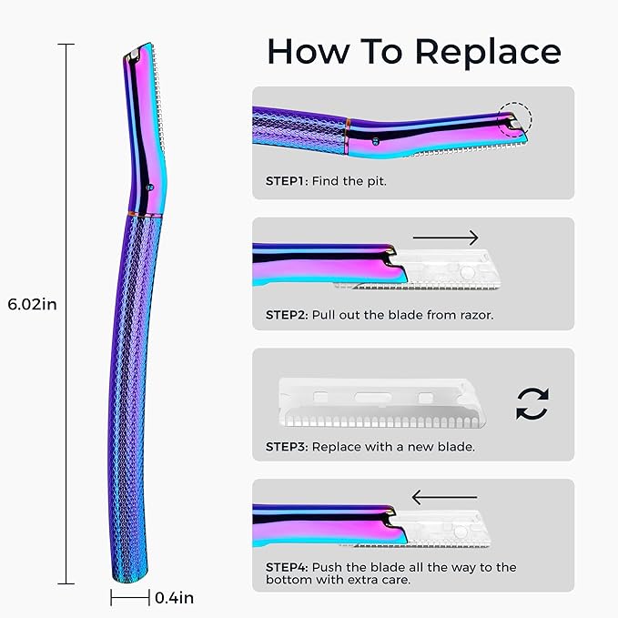 Eyebrow Razor, Face Razors for Women&Men, Eyebrow Trimmer Shaper with Precision Cover, Facial Shaver with 6 Blades (Rainbow)