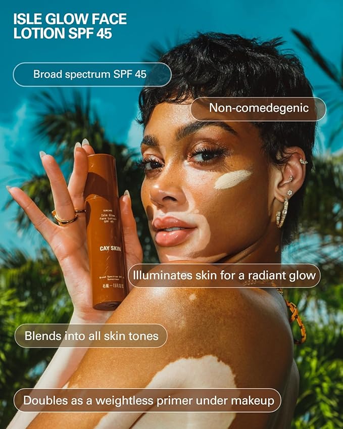 Cay Skin Isle Glow Face Moisturizer SPF 45 – Illuminating Moisturizer, Broad Spectrum Sunscreen + Makeup Primer – Lightweight, Pearlescent Formula with Radiant Finish for All Skin Types – 2-Pk, 1.5 oz