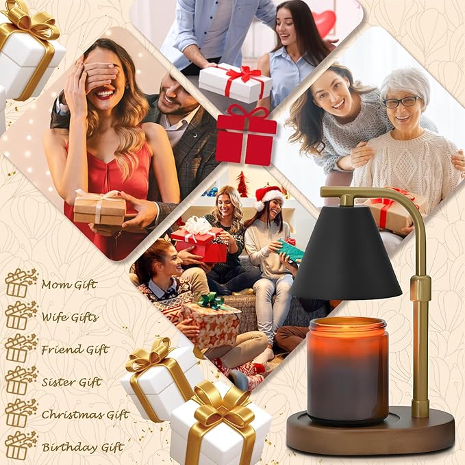 SOKCVSEA Candle Warmer Lamp - Candle Warmer with Diamond Height Adjustable, Birthday Gifts for Women Mom Gifts, House Warming Gifts New Home Decor, Wax Melt with 2 Bulb BlackGold