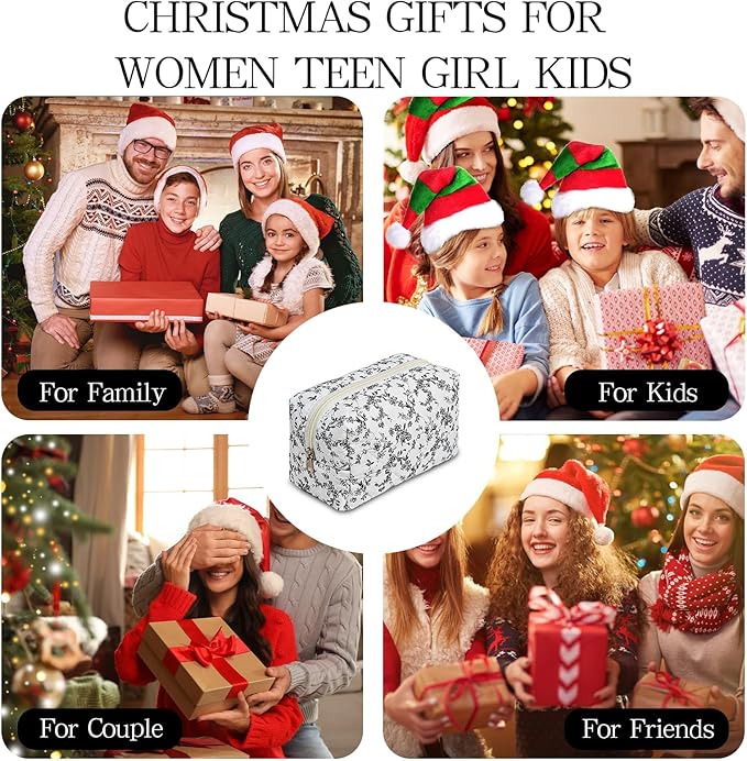 Quilted Makeup Pouch,Cotton Puffy Makeup Bag, Coquette Cosmetic Bag for Women and Girls, Aesthetic Organizer Bag, Cute Flower Travel Toiletry Bag