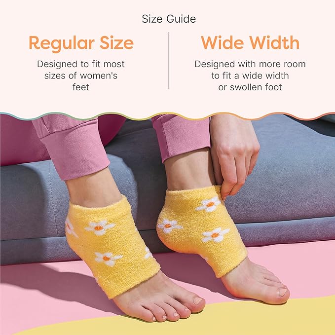 ZenToes Moisturizing Socks for Cracked Heel Treatment, Vitamin E, Olive Oil and Jojoba Oil Heel Socks, Stocking Stuffers for Women, Spa Self Care Gifts for Women (Yellow & White Daisies, Regular)