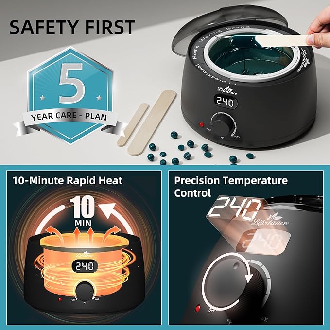 Lifestance Waxing Kit for Women & Men - L2 Digital Wax Pot Warmer, Brazilian & Bikini Hair Removal Kit with 14.1oz Hard Wax Beads & 42 Accessories, Professional for Face, Leg, Eyebrow, Body at Home