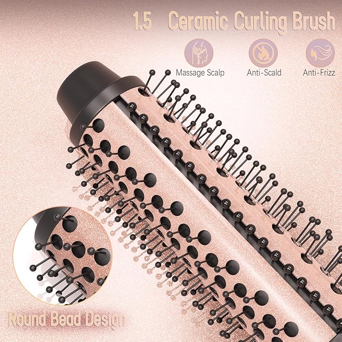 3-in-1 Curling Iron Set with Curling Brush, 3 Interchangeable Ceramic Curling Irons (0.5 "-1.5"), Dual Voltage 30 Second Rapid Heating, Heat-Resistant Gloves and 2 Clips