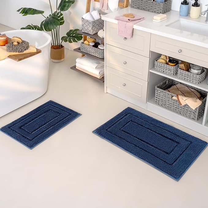GRANNY SAYS Bathroom Rugs Sets 2 Piece,Soft Bath Mats for Bathroom, Bath Rugs Non Slip Washable, Absorbent Bath Rug for Tub, Shower and Toilet, Bath Mat Set (Blue, 20" x 32" + 16" x 24")