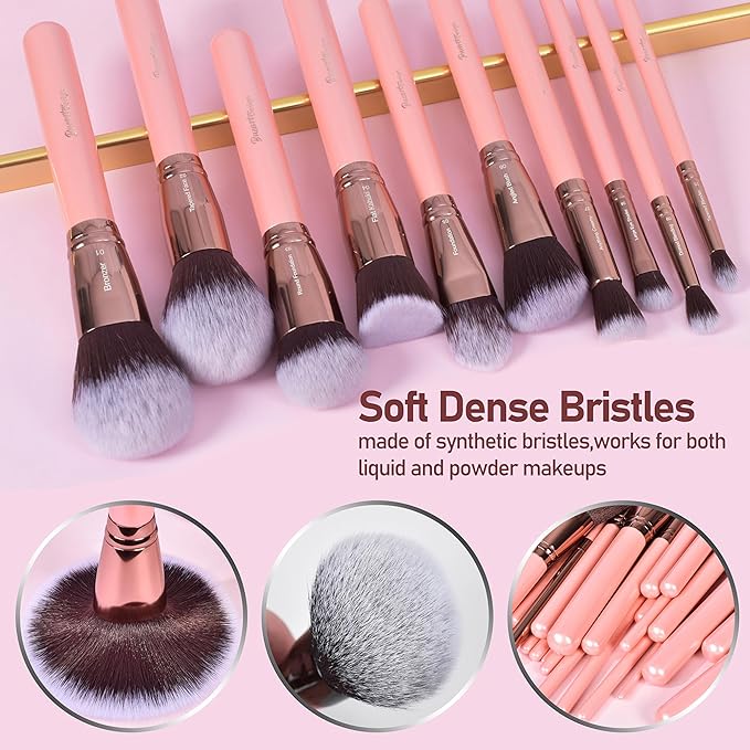 Bueart Design Labeled 30Pcs Professional Deluxe Makeup Brushes set with Extra large holder case for Foundation Face Blending Blush Concealers Eyeshadow