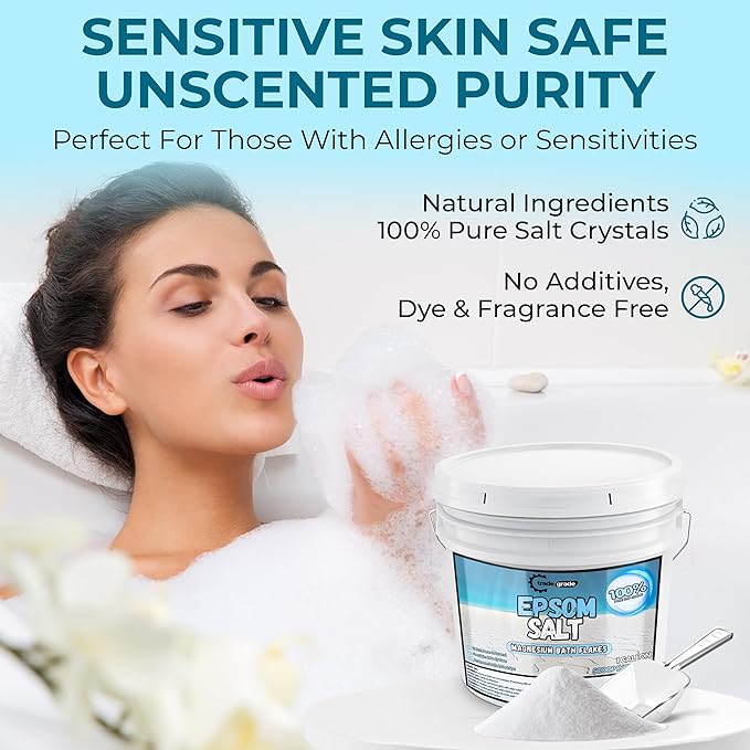 TradeGrade Epsom Salt – Pure Magnesium Sulfate for Soaking & Relaxation – Muscle Recovery, Wellness & Stress Relief – Includes Bucket with Scoop (1 Gallon)