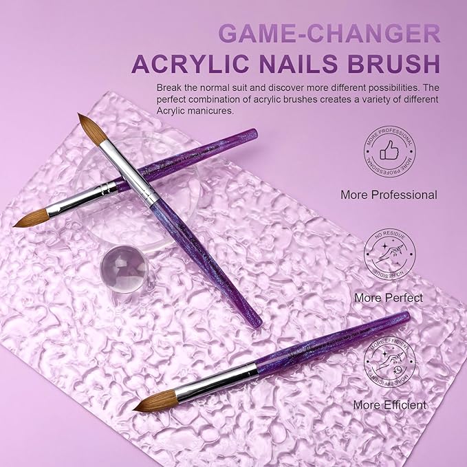 Acrylic Nail Brush Size 18, 100% Pure Kolinsky Nail Brush for Acrylic Application, Professional Nail Extension Manicure Tool Nail Drawing Pen for DIY Home Salon(Purple)