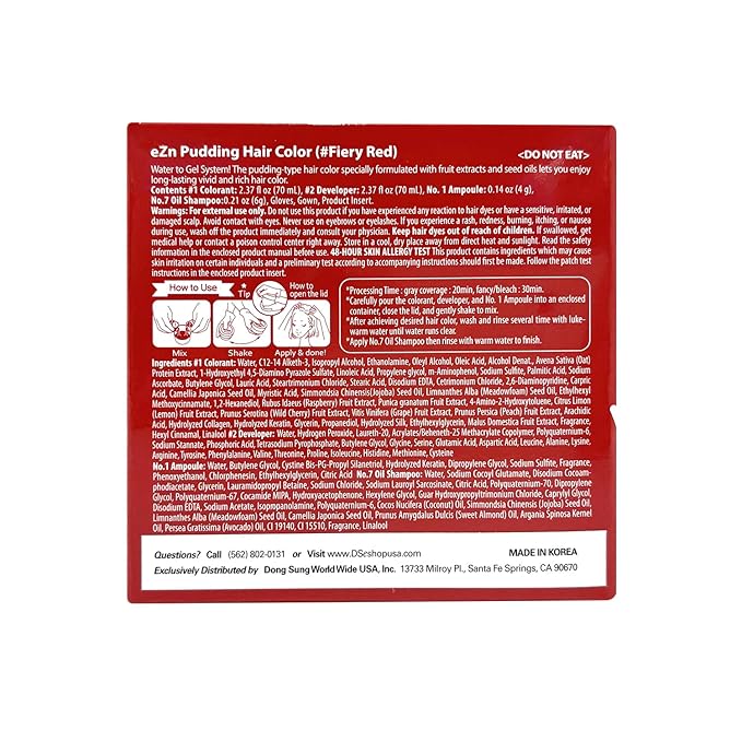 eZn Pudding Hair Dye, Ammonia-Free, Semi-Permanent DIY Korean Hair Dye Color with Keratin, Odorless Gentle for Sensitive Skin No Skin Irritation (Fiery Red)