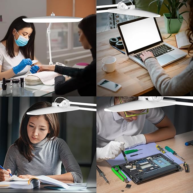 3000 Lumens Adjustable LED Desk Lamp & Task Lamp - Bright, Dimmable Lighting for Office, Crafts, Nails &Salon Hobbies with Clamp (CCT, White)