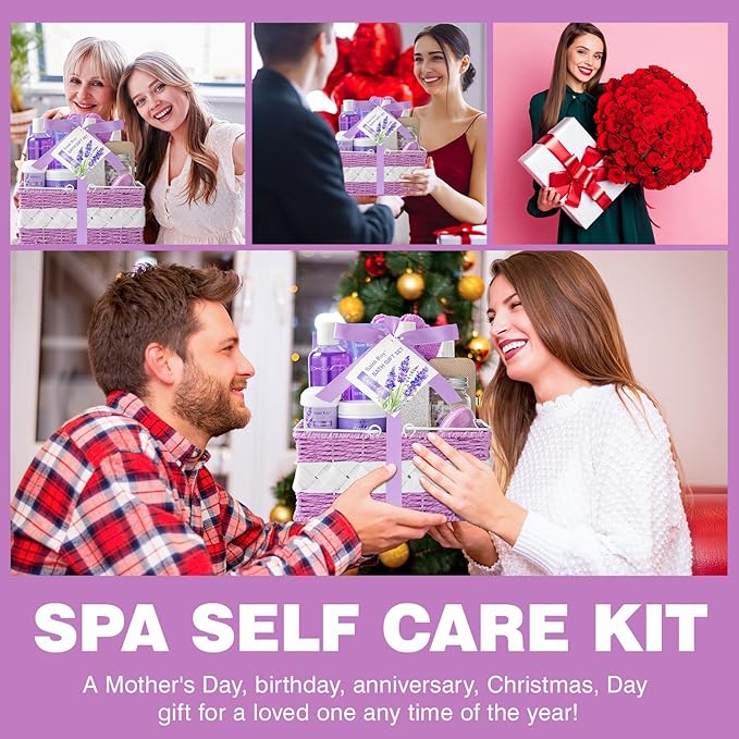 Large Spa kit for women gift set, 20 PCS Spa Gift Baskets Christmas Gifts for Women Bath Kit with Lavender gifts spa gift set Basket For Women, Luxury Self Care Home Spa Kit Lavender Bath Gift Basket