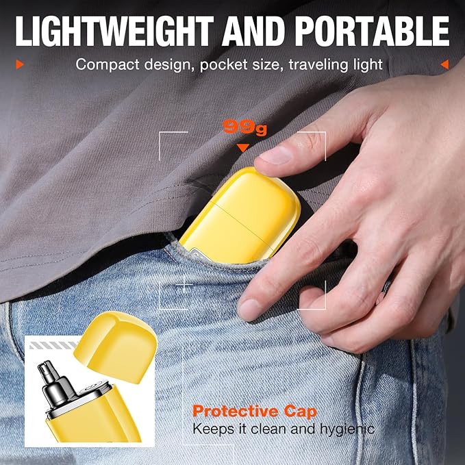 yoose Nose Hair Trimmer, Alloy Portable Painless Nose Hair Trimmer for Men Women, IPX7 Waterproof, Travel Size, USB-C Rechargeable Nose Trimmer with Dust Protection Cap, Dual Edge Blade, Yellow