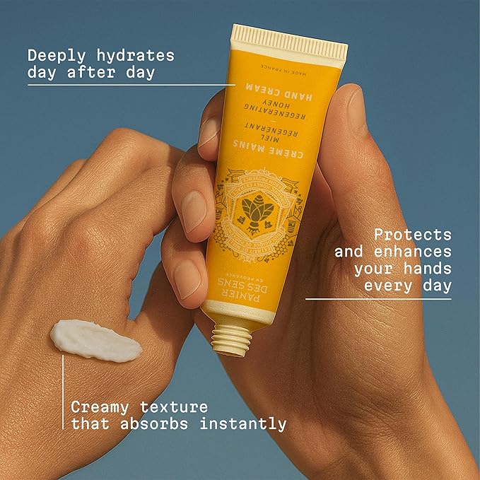 Panier des Sens - Small Hand Cream for Dry Cracked Hands – Honey Mini Hand Lotion for Dry Skin - With Shea Butter and Honey Extract - Hand Care 97% Natural Ingredients - Travel Size 1 floz