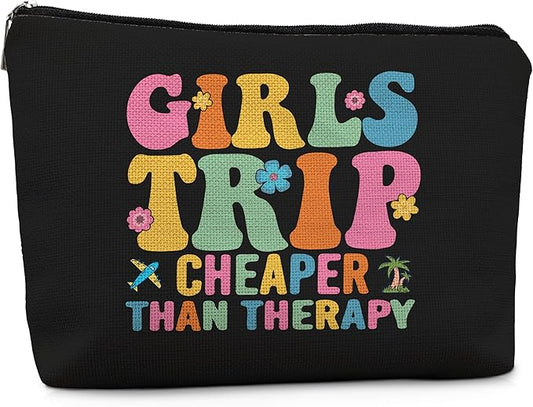 Bestie Gifts Makeup Bag, Gifts for Best Friend Woman Cosmetic Bags, Friendship Gift for Women, Girls Trip Cheaper Than Therapy Makeup Zipper Pouch