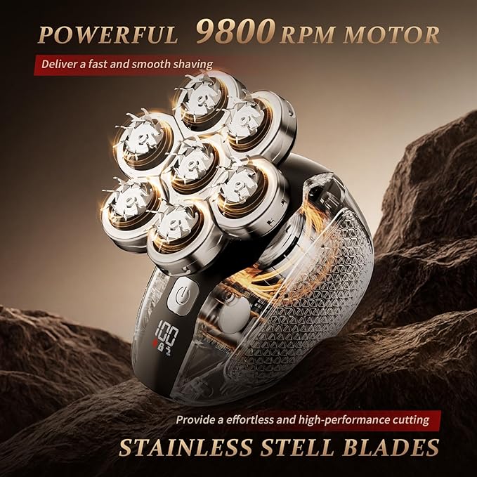 Head Shavers for Bald Men, Professional 5-in-1 Electric Head Shaver Grooming Kit, 7D Floating Wet & Dry Electric Razor for Bald Heads with LED Smart Display & Type-C Charging for Hair/Face/Beard