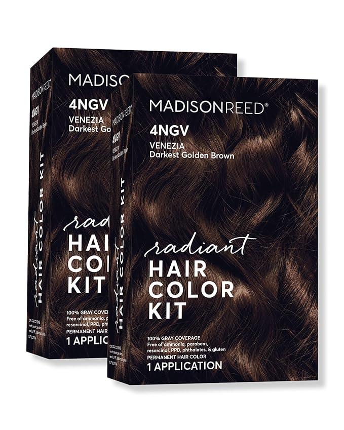 Madison Reed Radiant Hair Color Kit | 4NGV Darkest Golden Brown with Warm Tones (Venezia Brown) for 100% Gray Hair Coverage | Dimensional Permanent Hair Dye | PPD-Free & Ammonia-Free | 2 Pack