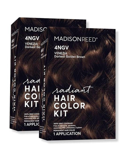 Madison Reed Radiant Hair Color Kit | 4NGV Darkest Golden Brown with Warm Tones (Venezia Brown) for 100% Gray Hair Coverage | Dimensional Permanent Hair Dye | PPD-Free & Ammonia-Free | 2 Pack